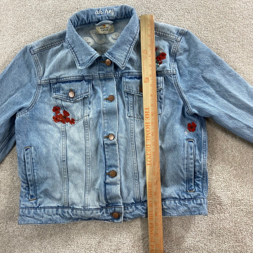 Marine Layer Denim Jacket Women Large Blue Floral Blue Jean Baby Embroidered - Picture 14 of 15